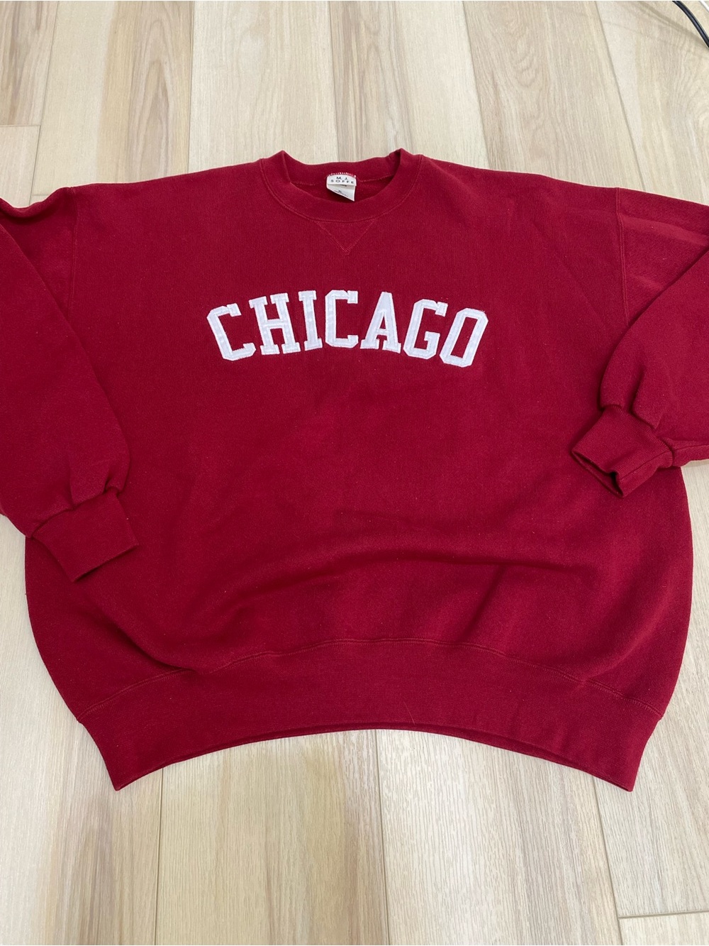 VTG 90s MJ SOFFE Chicago Classic Patch Logo Pullover Sweatshirt Adult XL Red USA